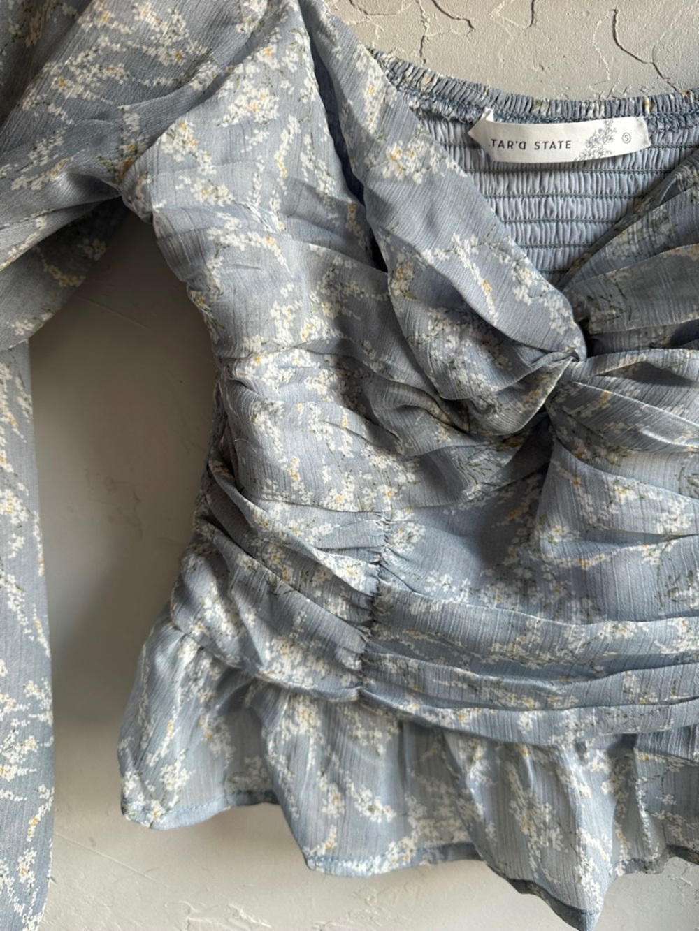 Alter’d State Blue Floral Ruched Milkmaid Blouse Cottagecore Coquette Top S - Picture 6 of 12
